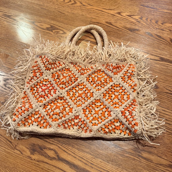 Eilaf Crochet Najoom Tote Orange & Tan - Picture 5 of 7